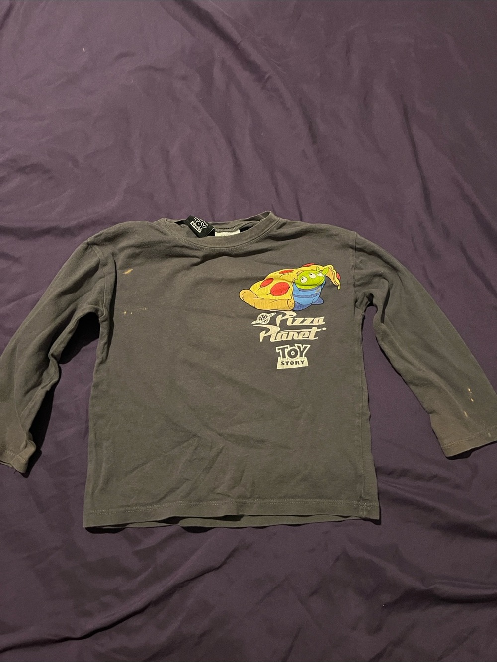 Rare nostalgia Toy Story Pizza Planet Gray Kids Long-Sleeve Tee